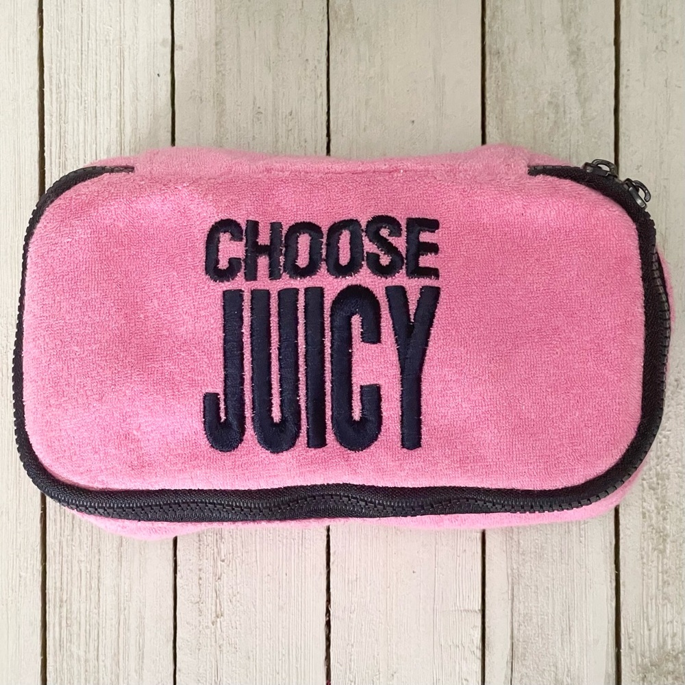 Retro Y2k Juicy Couture Terry Cloth Zip Around Cosmetic Pouch Bag